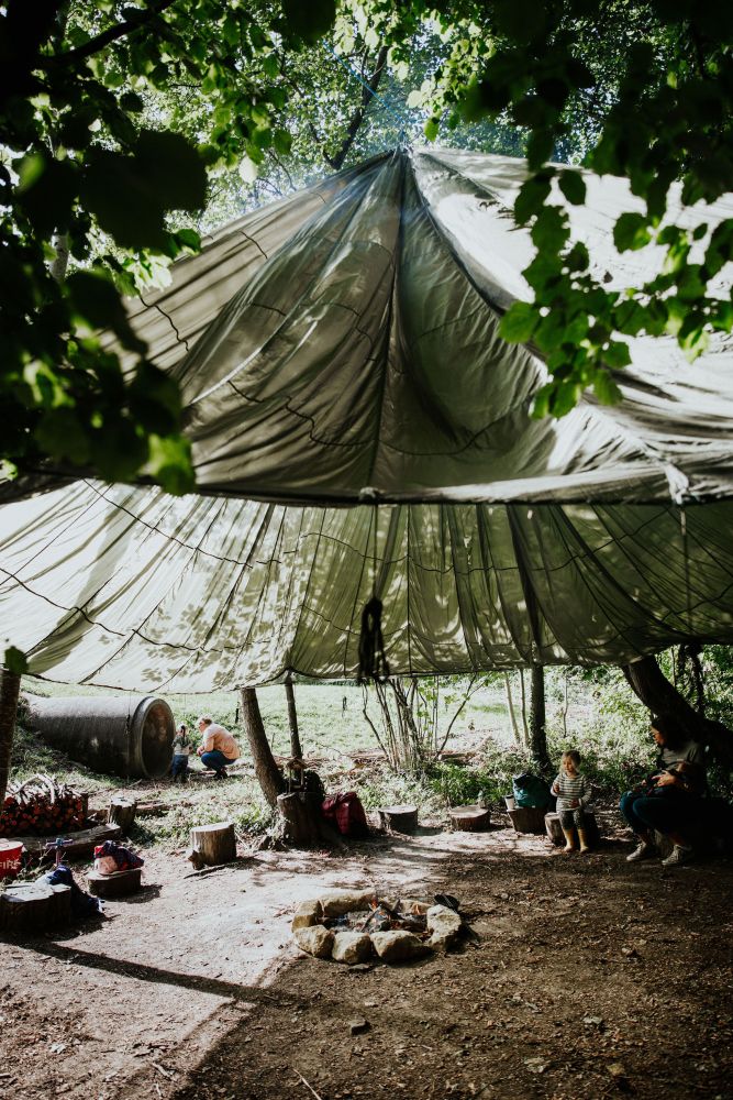 Cool woodland shelter at the woodland holiday camp