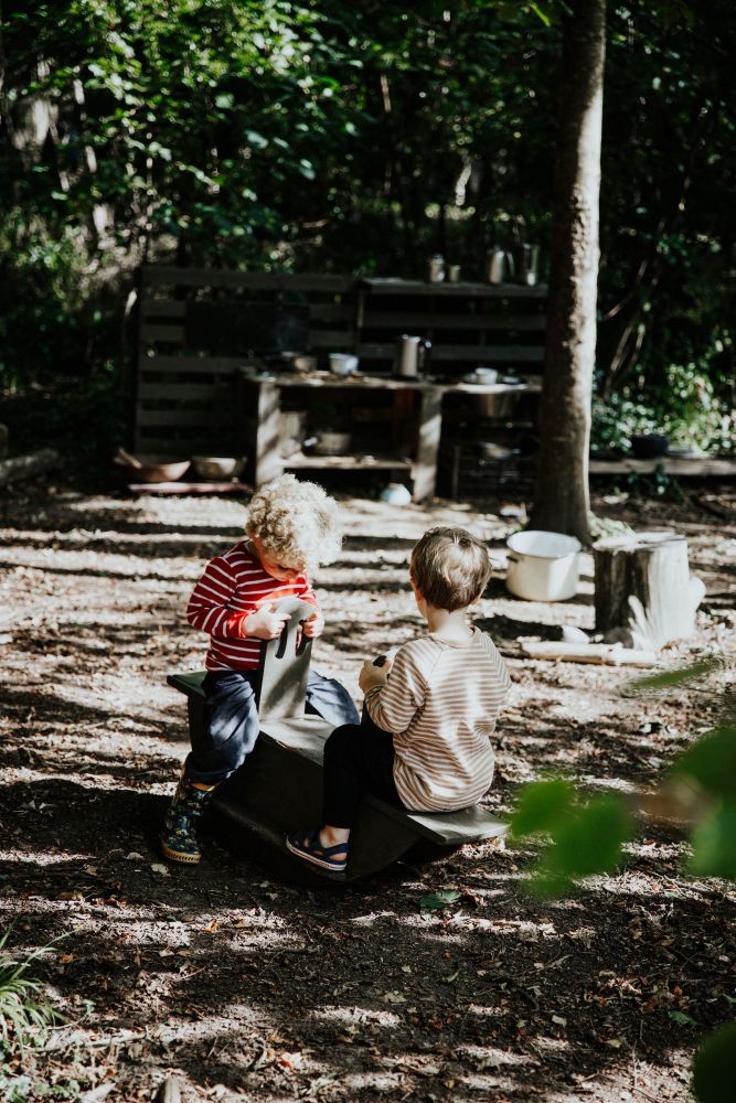 Children playing in the woods